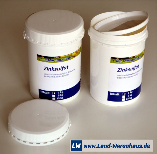 Zinksulfat in der 1 kg Dose, Dose aus Kunststoff mit Zwischen- und Sicherheitsdeckel