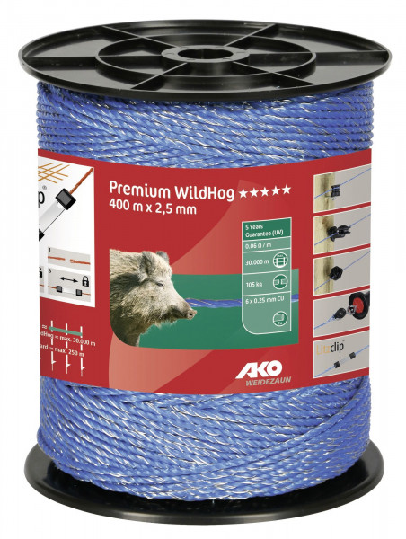 Weidezaunlitze Premium WildHog in der Farbe blau, Litze zur Wildabwehr sowie für lange Zaunanlagen