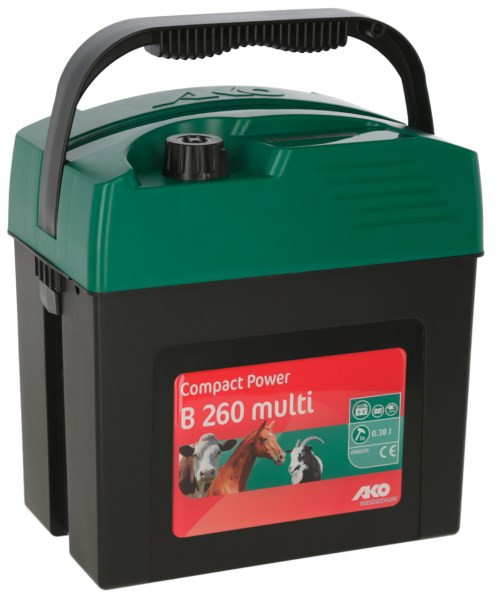 Das Compact Power B260 multi ist ein sehr effektives 9/12/230 Volt Weidezaungerät für den mobilen Einsatz.