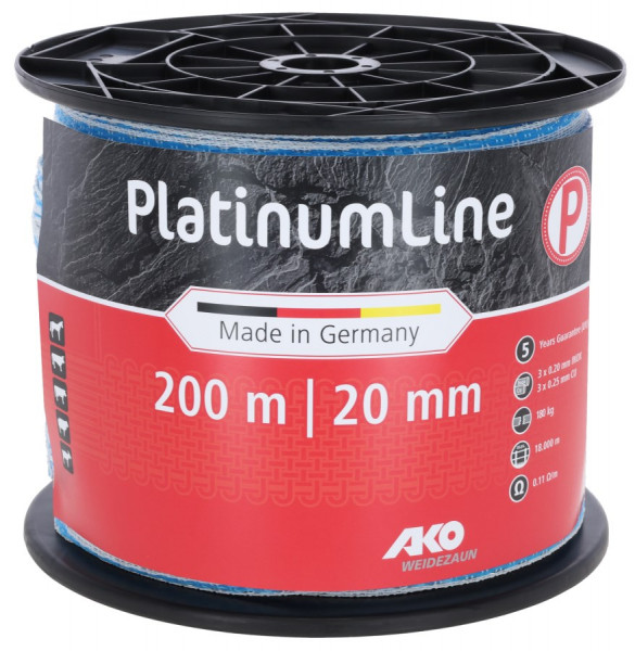 Weidezaunband PlatinumLine, blau/ weiß, 20 mm Breite - für Zäune höchster Ansprüche
