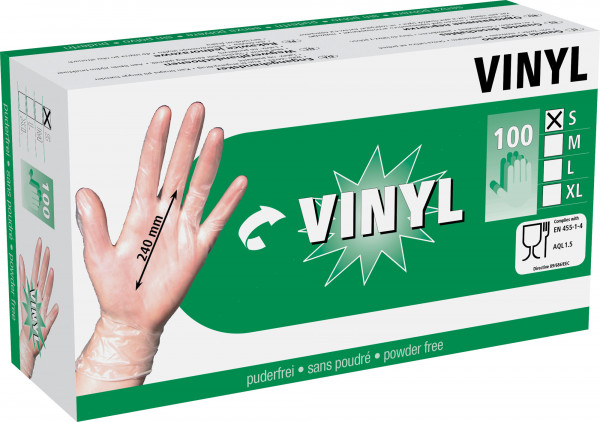 Einmalhandschuhe aus Vinyl, puder- und latexfrei, 100 Stück im Karton
