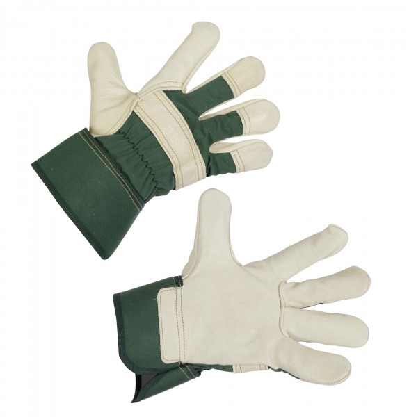 Arbeitshandschuh Worker II aus äußerst strapazierfähigem, geschmeidigem Rindsleder, Handschuh beige/ grün