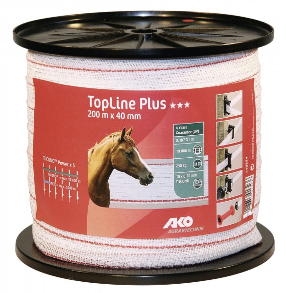 Weidezaunband TopLine Plus weiß/rot, 40 mm breit, extra starktes Leiterband, 40 mm breit, Bruchlast 230 kg
