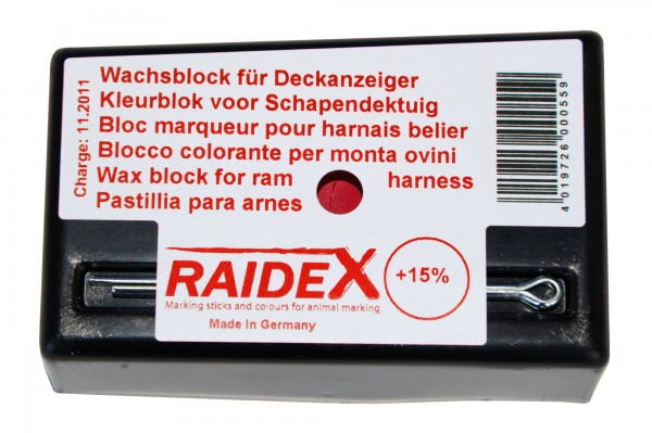 Wachsblock RAIDEX, Farbwachs für Deckanzeiger in der Farbe rot, Sommer und Winter geeignet