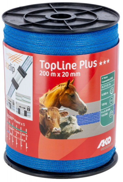 blaues Weidezaunband TopLine Plus, 200 m, 20 mm breit