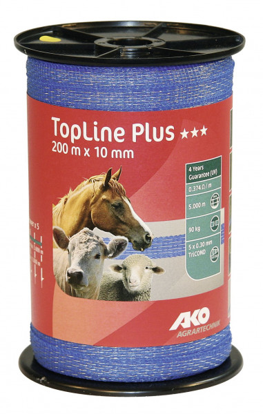blaues Weidezaunband TopLine Plus, 200 m, 10 mm breit