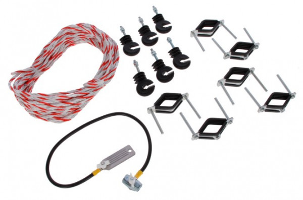 Elektroset für Weidetore, 6er-Set mit Schellen, Isolatoren, Anschluss und Elektroseil