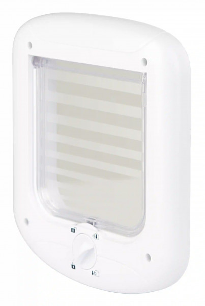 Weiße 4-Wege Katzentüre mit Verschluss, einfache Handhabung durch Drehknopf