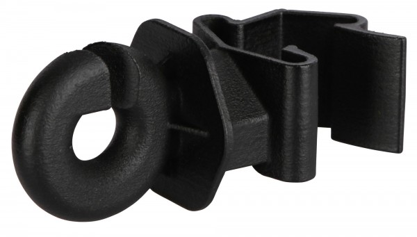 T-Post Ringisolator in der Farbe schwarz, verwendbar für Draht, Litze, Seil und Band bis 10 mm