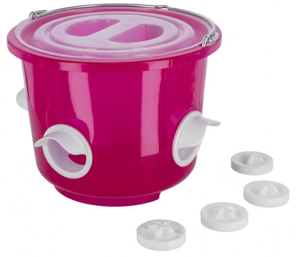 Futtereimer mit 4 (verschließbaren) Öffnungen, Deckel und Griff