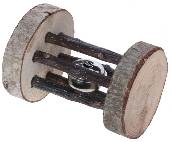 Spiel- und Knabberrolle mit Glocke, aus Rindenholz und Ästen