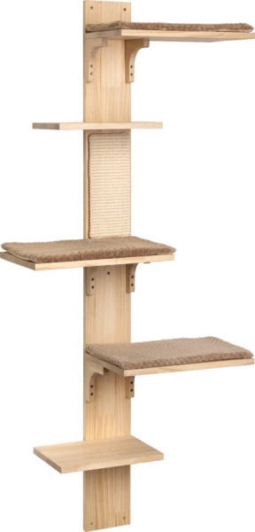 Wandkratzbaum Timber mit 3 Liegeflächen, 2 Trittbrettern und Sisalkratzbrett